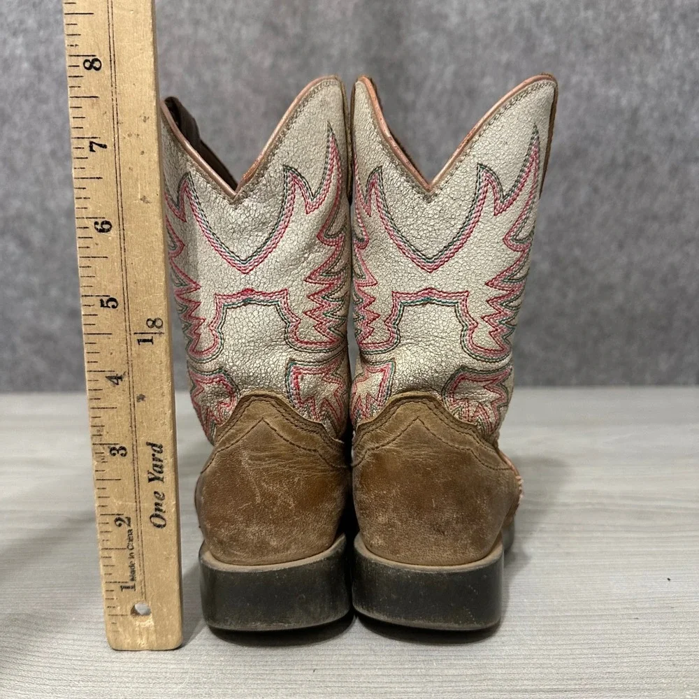 Shyanne Little Cady Boots‎ Girls Size 10 Brown White Square Toe Western Cowgirl